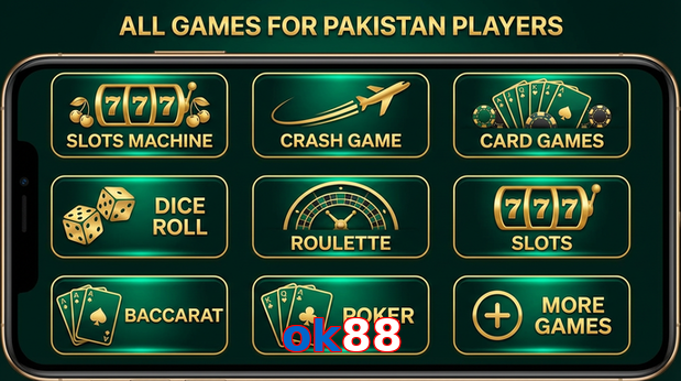 Main screen of Ok88 games page for PK players
